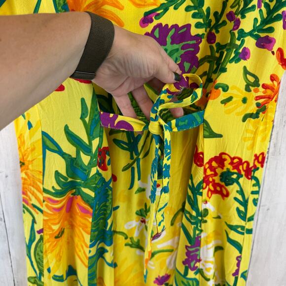Jams World Florest Yellow Paca Palomorca Hawaiian Maxi Dress W383 Size Large - Picture 5 of 14